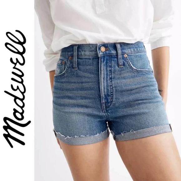 Madewell Nwot classic denim cut off cuffed shorts size 24 medium wash - Picture 3 of 11